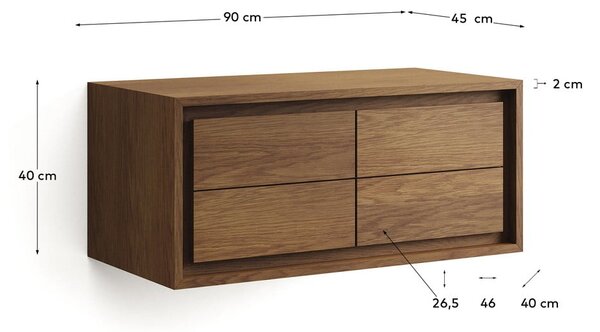Tmavohnedá závesná skrinka pod umývadlo z teakového dreva 90x40 cm Kenta – Kave Home