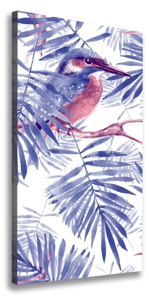 Vertikálny foto obraz na plátne Lístie palmy a vták