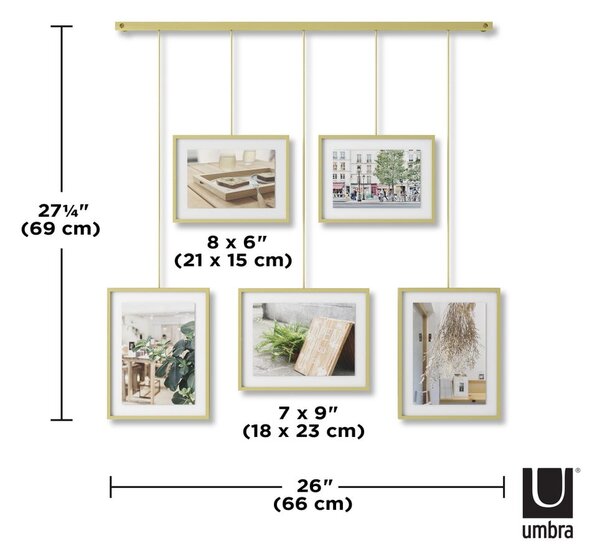 Kovové rámčeky na stenu v zlatej farbe v súprave 5 ks 66x69 cm Exhibit – Umbra