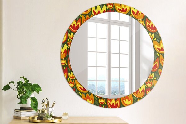 Okrúhle zrkadlo s potlačou Retro tulipány