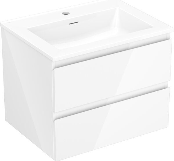 Mexen Orio, kúpeľňová skrinka 60 cm s umývadlom Otis, 2 zásuvky, biela lesklá, 91A10-06047-2-BFF00-W18M00
