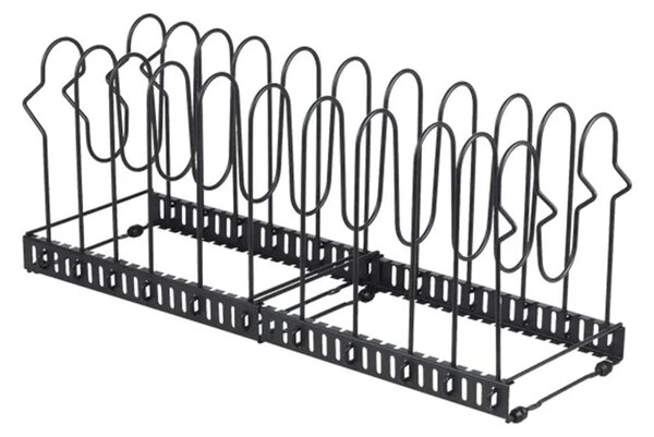 Goodhome Organizér na pokrievky a panvice, čierny, 11 flexibilných priehradiek, nastaviteľná šírka 28 - 57 cm MERLIN