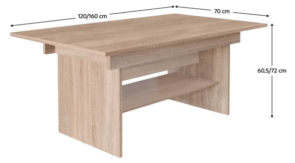 NovýNábytok.sk Jedálenský/konferenčný rozkladací stôl 120/160x70 cm Lava (dub sonoma). Vlastná spoľahlivá doprava až k Vám domov. 1137732