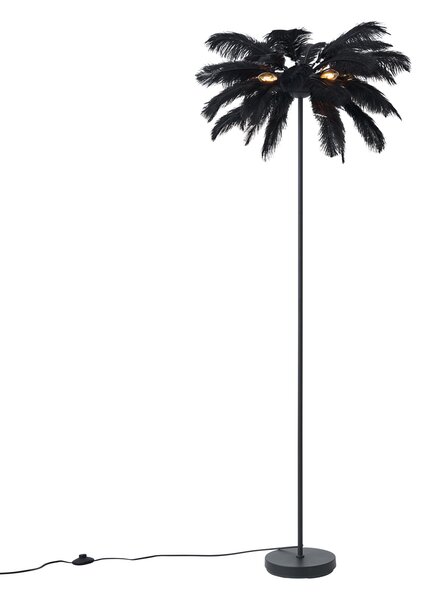 Stojacia lampa Art Deco čierna s čiernym perím - Peahen