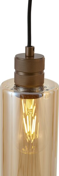 Hotelová elegantná závesná lampa tmavý bronz s jantárovým sklom 3-svetlá - Stavelot