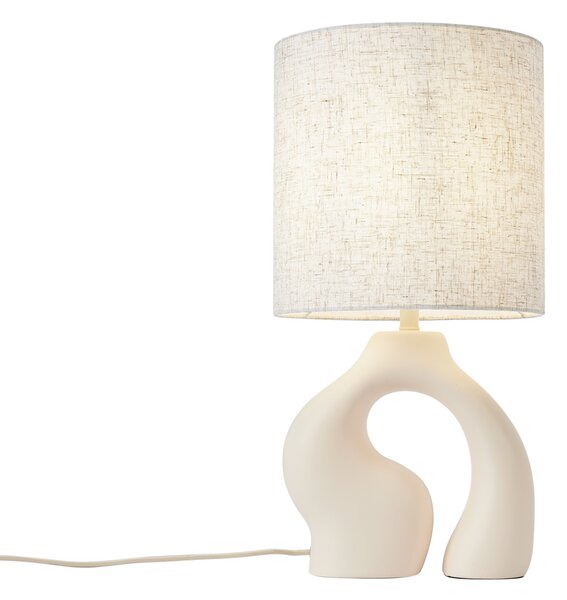 Japandi stolná lampa béžová s ľanovým tienidlom - Dahlia