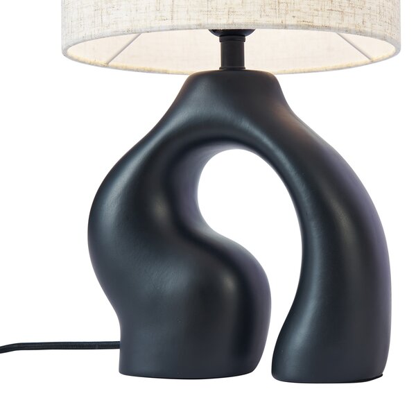 Japandi stolná lampa čierna s ľanovým tienidlom - Dahlia