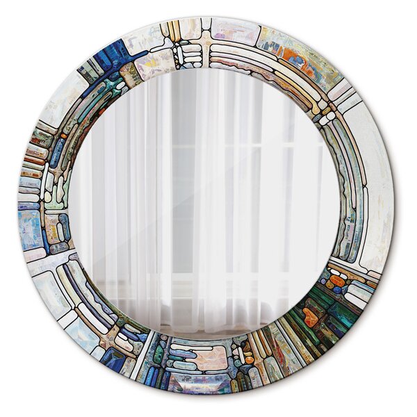 Okrúhle dekoračné zrkadlo s motívom Abstraktné okno z farebného skla