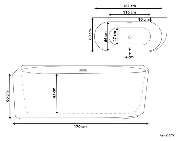Rohová vaňa pravostranná matná čierna akrylátová 170 x 80 cm drážkovaná povrchová úprava moderný štýl kúpeľňa