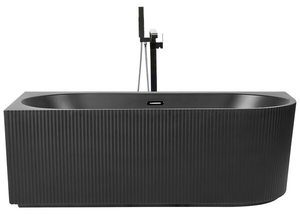 Rohová vaňa pravostranná matná čierna akrylátová 170 x 80 cm drážkovaná povrchová úprava moderný štýl kúpeľňa