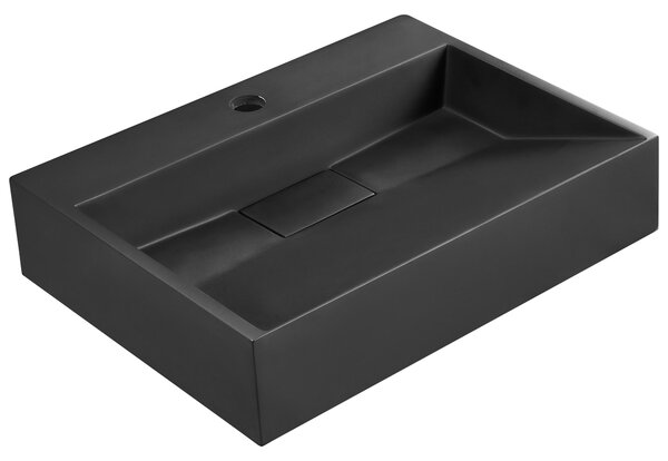 Nástenné závesné kúpeľňové umývadlo matná čierna minerálny odliatok 50 x 38 cm obdĺžnikové