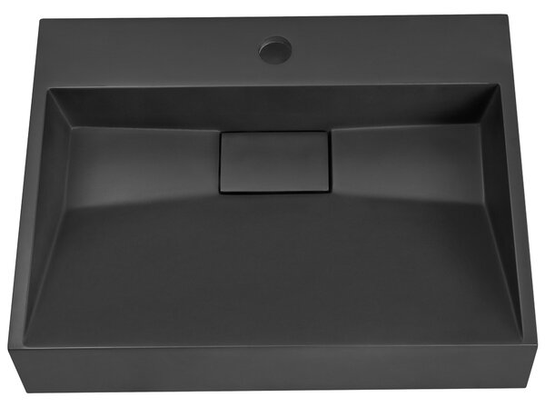 Nástenné závesné kúpeľňové umývadlo matná čierna minerálny odliatok 50 x 38 cm obdĺžnikové