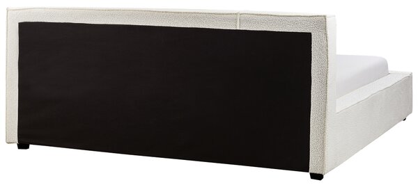 Posteľ krémová biela buklé čalúnenie 180 x 200 cm s čelom lamelový rošt moderný minimalistický štýl spálňa