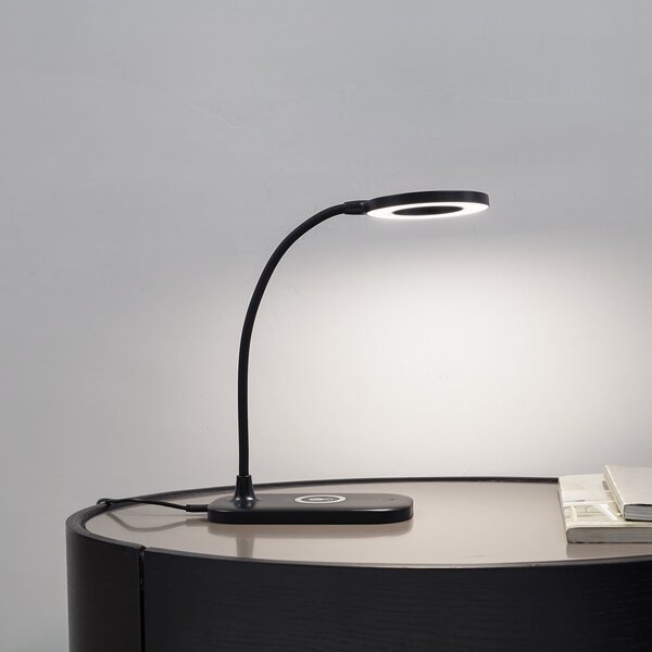 Stolové Lampa Lindby, Siona, stmievateľné, Čierna, Obývacia izba, Plast, Moderný