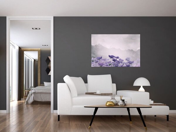 Obraz - Fialové kvety v horách (90x60 cm)