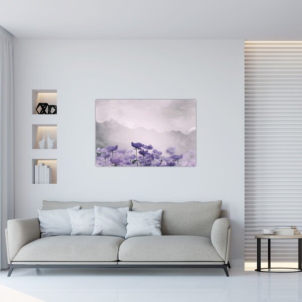 Obraz - Fialové kvety v horách (90x60 cm)