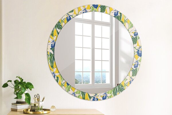 Okrúhle ozdobné zrkadlo Modré a žlté orchidey