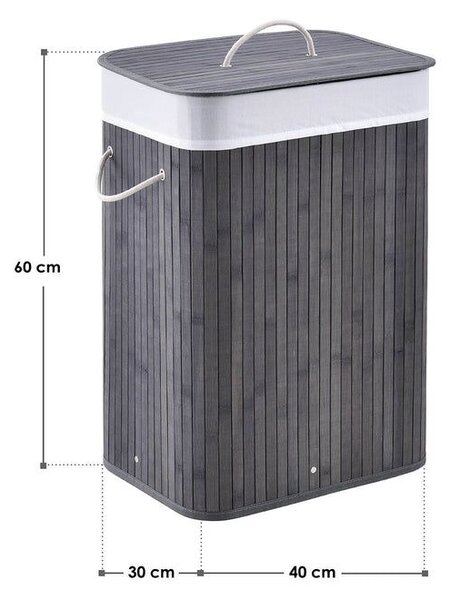 Bambusový košík na bielizeň s vekom, 72 l, sivý