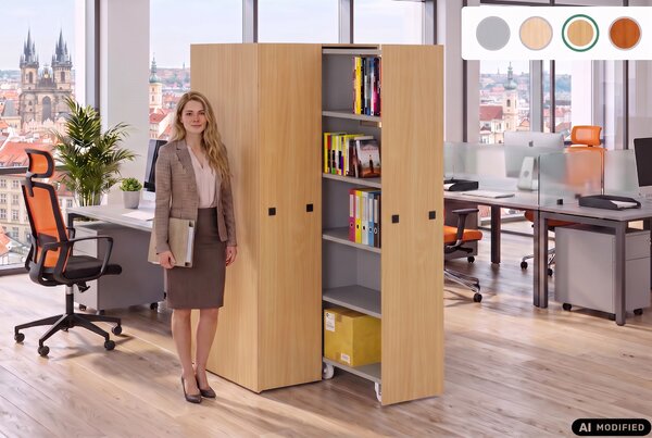 Veľkokapacitná skriňa s výsuvnými regálmi, 989 × 846 × 2000 mm, buk