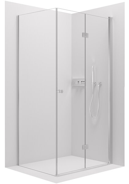 CERANO - Sprchovací kút Volpe L/P - 6 mm - chróm, transparentné sklo - 80x80x190 cm - zalamovacia + sprchová vanička Arvo - minerálny kompozit - biela