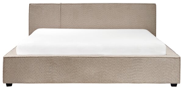 Posteľ sivobéžová buklé čalúnenie 180 x 200 cm s čelom lamelový rošt moderný minimalistický štýl spálňa