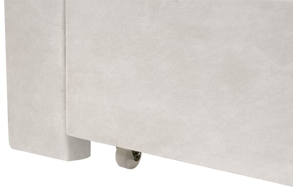 Posteľ s úložným priestorom krémová biela zamatové čalúnenie 120 x 200 cm so zásuvkami čelom a roštom moderný štýl spálňa