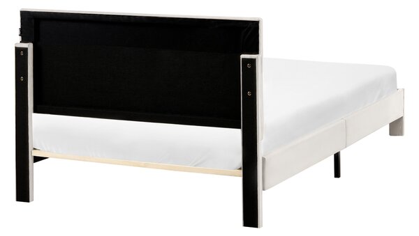 Posteľ s úložným priestorom krémová biela zamatové čalúnenie 120 x 200 cm so zásuvkami čelom a roštom moderný štýl spálňa