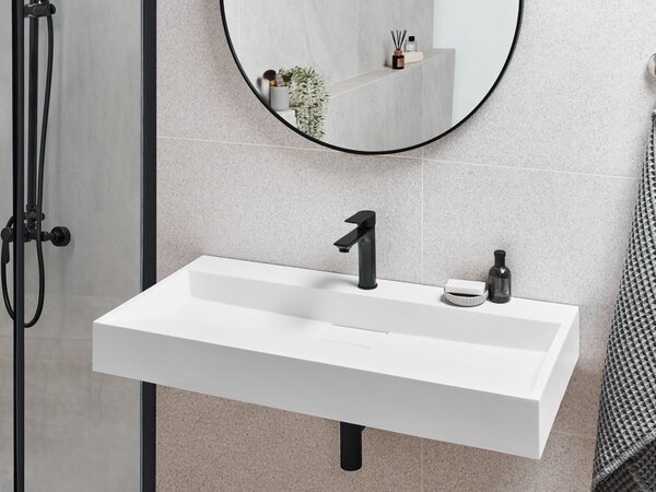 Nástenné závesné kúpeľňové umývadlo matná biela minerálny odliatok 100 x 46 cm obdĺžnikové