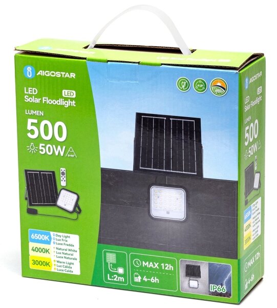 Aigostar - stmievateľný solárny LED reflektor LED/50W/3,4V IP66 + diaľkový ovládač
