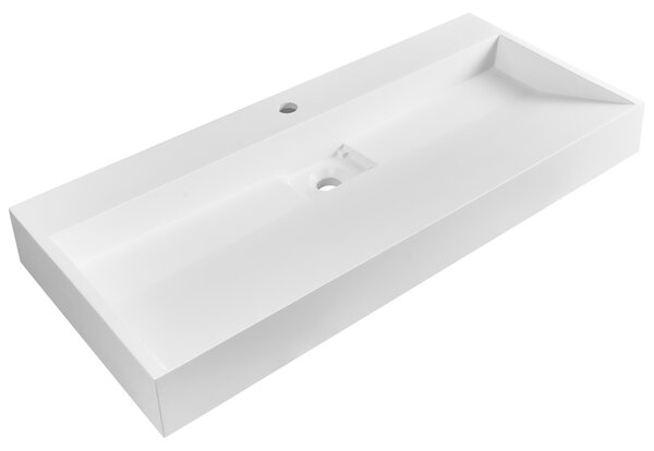 Nástenné závesné kúpeľňové umývadlo matná biela minerálny odliatok 100 x 46 cm obdĺžnikové