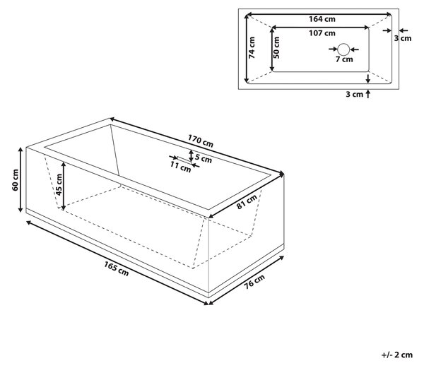 Voľne stojaca vaňa biela akrylát 170 x 81 cm obdĺžnikový tvar pre 1 osobu moderný štýl kúpeľňa