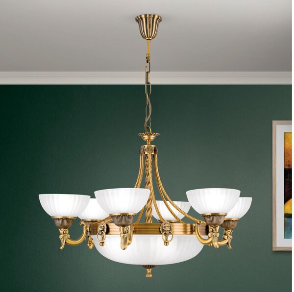 Orion LU 1689/6+3 - Luster na reťazi ROCCA 9xE27/60W/230V pr. 75 cm bronz/biela