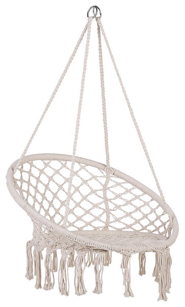 Závesné kreslo biele bavlnené makramé hojdacia stolička so strapcami boho dizajn