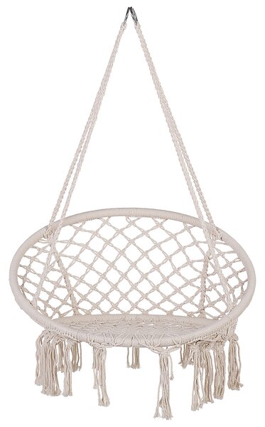 Závesné kreslo biele bavlnené makramé hojdacia stolička so strapcami boho dizajn