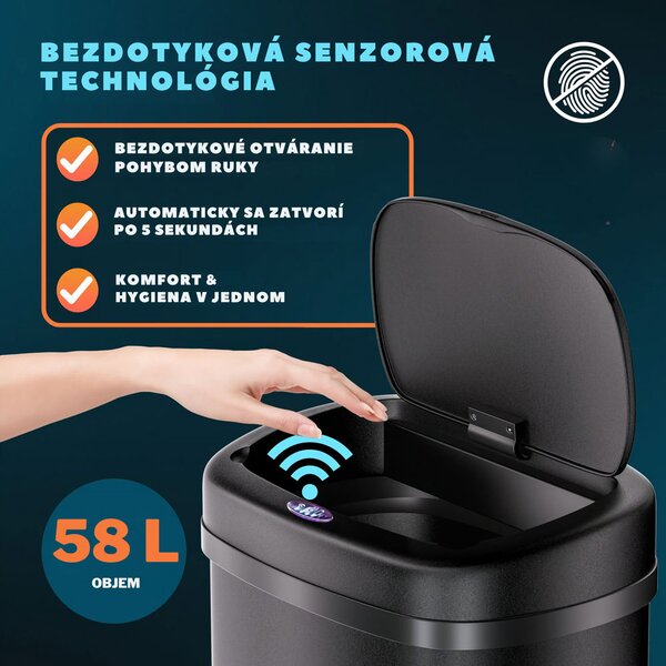 Senzorový odpadkový kôš DEUS, 58 litrov, čierna Jurhan