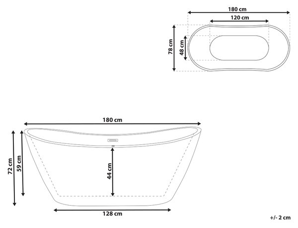 Vaňa červená a biela akrylátová 180 x 78 cm voľne stojaca pre jednu osobu moderný dizajn kúpeľňa