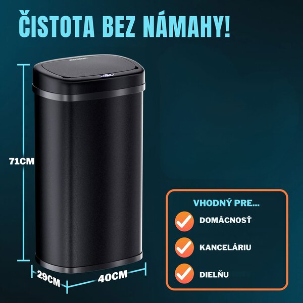 Senzorový odpadkový kôš DEUS, 58 litrov, čierna Jurhan