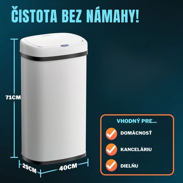 Senzorový odpadkový kôš DEUS, 58 litrov, biela Jurhan