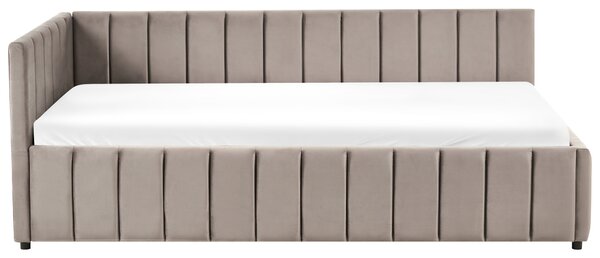 Posteľ sivobéžová zamatová čalúnený rám postele 90 x 200 cm drevený lamelový rošt drevené nohy