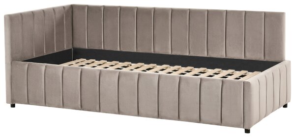 Posteľ sivobéžová zamatová čalúnený rám postele 90 x 200 cm drevený lamelový rošt drevené nohy