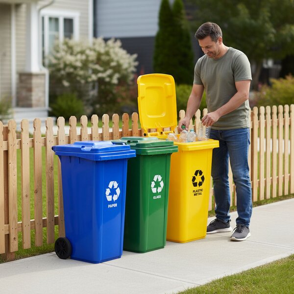 MULTISTORE Sada 3 odpadkových košov 3x120L modrá zelená žltá odpad papier sklo plast gumové kolieska