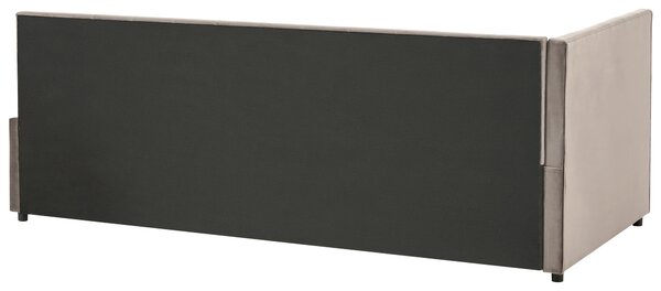 Posteľ sivobéžová zamatová čalúnený rám postele 90 x 200 cm drevený lamelový rošt drevené nohy