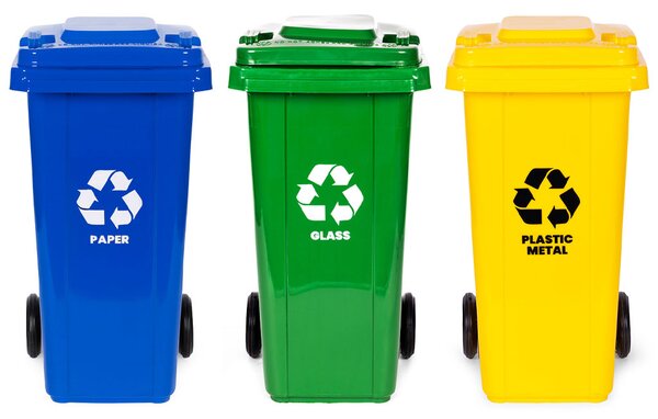 MULTISTORE Sada 3 odpadkových košov 3x120L modrá zelená žltá odpad papier sklo plast gumové kolieska