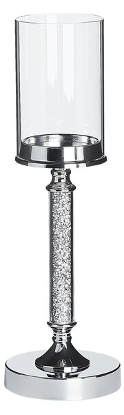 Svietnik strieborný kovový podstavec so skleneným tienidlom 41 cm elegantná dizajnová dekorácia glamour štýl