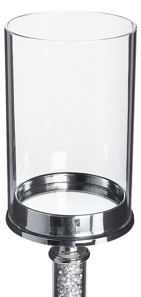Svietnik strieborný kovový podstavec so skleneným tienidlom 48 cm elegantná dizajnová dekorácia glamour štýl