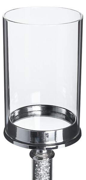 Svietnik strieborný kovový podstavec so skleneným tienidlom 41 cm elegantná dizajnová dekorácia glamour štýl
