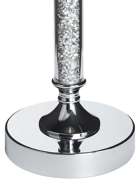 Svietnik strieborný kovový podstavec so skleneným tienidlom 48 cm elegantná dizajnová dekorácia glamour štýl
