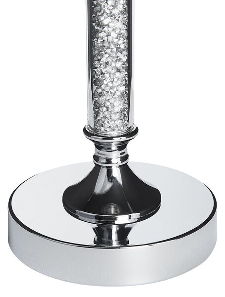Svietnik strieborný kovový podstavec so skleneným tienidlom 41 cm elegantná dizajnová dekorácia glamour štýl