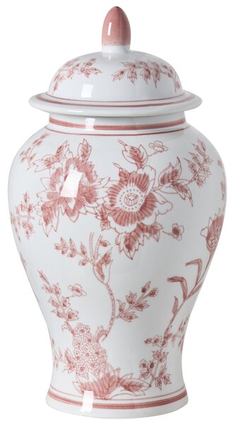 Váza na kvety s vrchnákom biela a červená porcelánová nádoba s vekom dekoratívny doplnok starožitný vintage dizajn