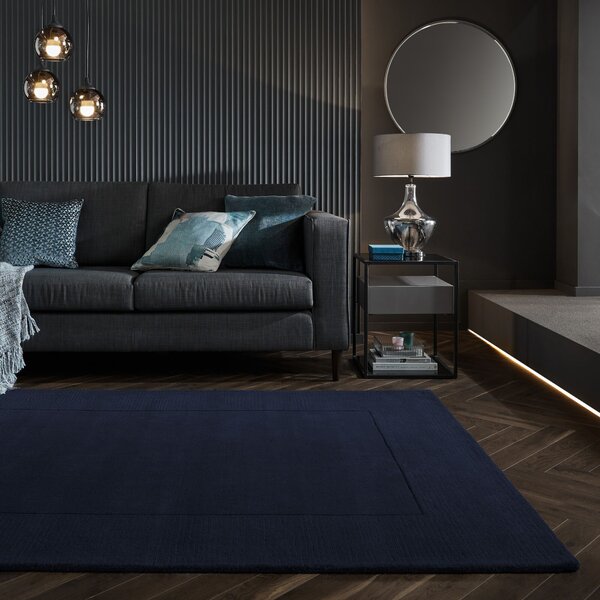Flair Rugs, Kusový ručne tkaný koberec Tuscany Textured Wool Border Blue, 200x290, modrá, obývacia izba